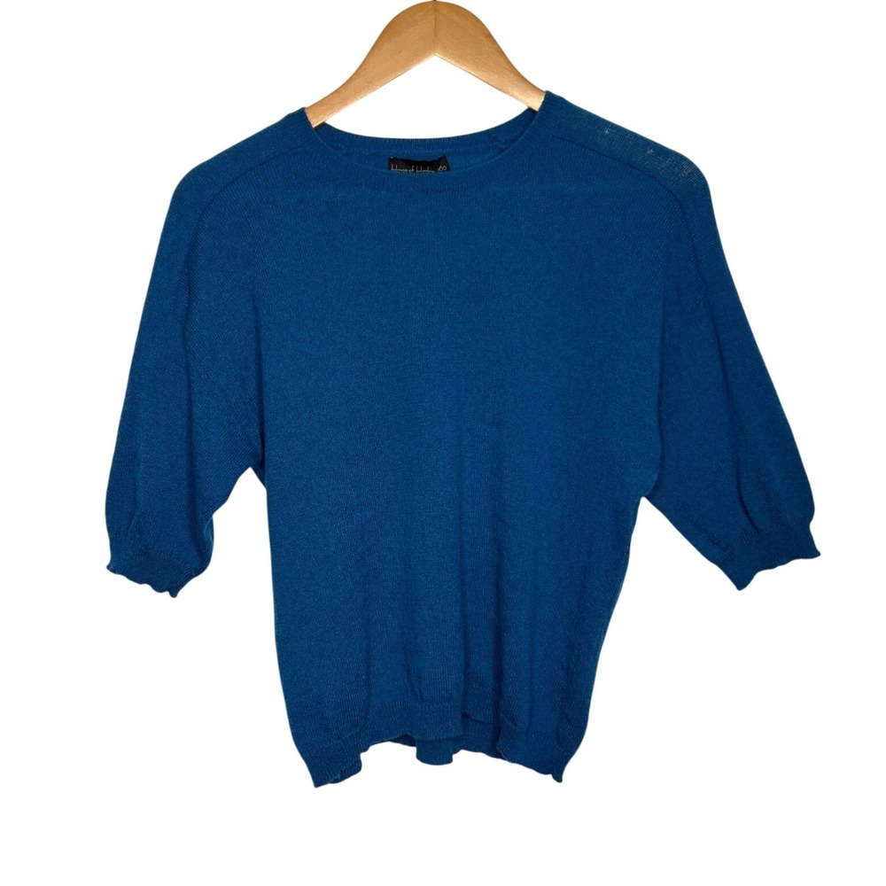 House of Harlow Seaport Blue 100% Cashmere Crewneck Sweater L Quiet Luxury Knit
